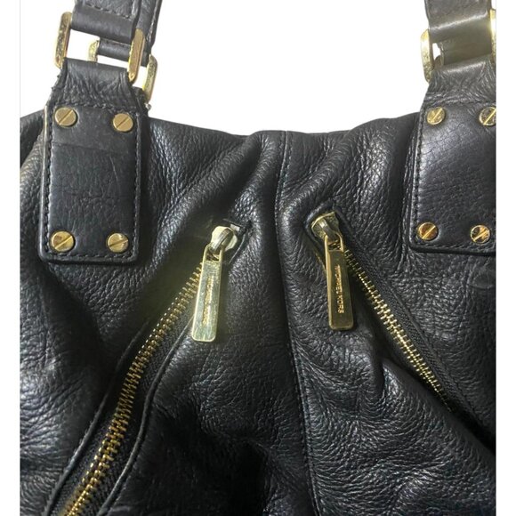 VINTAGE-MICHAEL KORS - Portland Pebble Leather Bag Satchel Handbag in Black/Gold - Picture 4 of 5